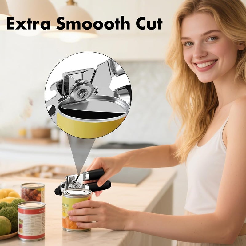 UGNEL 2PCS Can Opener Manual & Bottle Opener, Smooth Edge Manual Can Openers with Strong Magnet, Heavy Duty Stainless Steel Abrelatas Handheld Can Openers - Premium Kitchen Supplies (Black) - Image 3